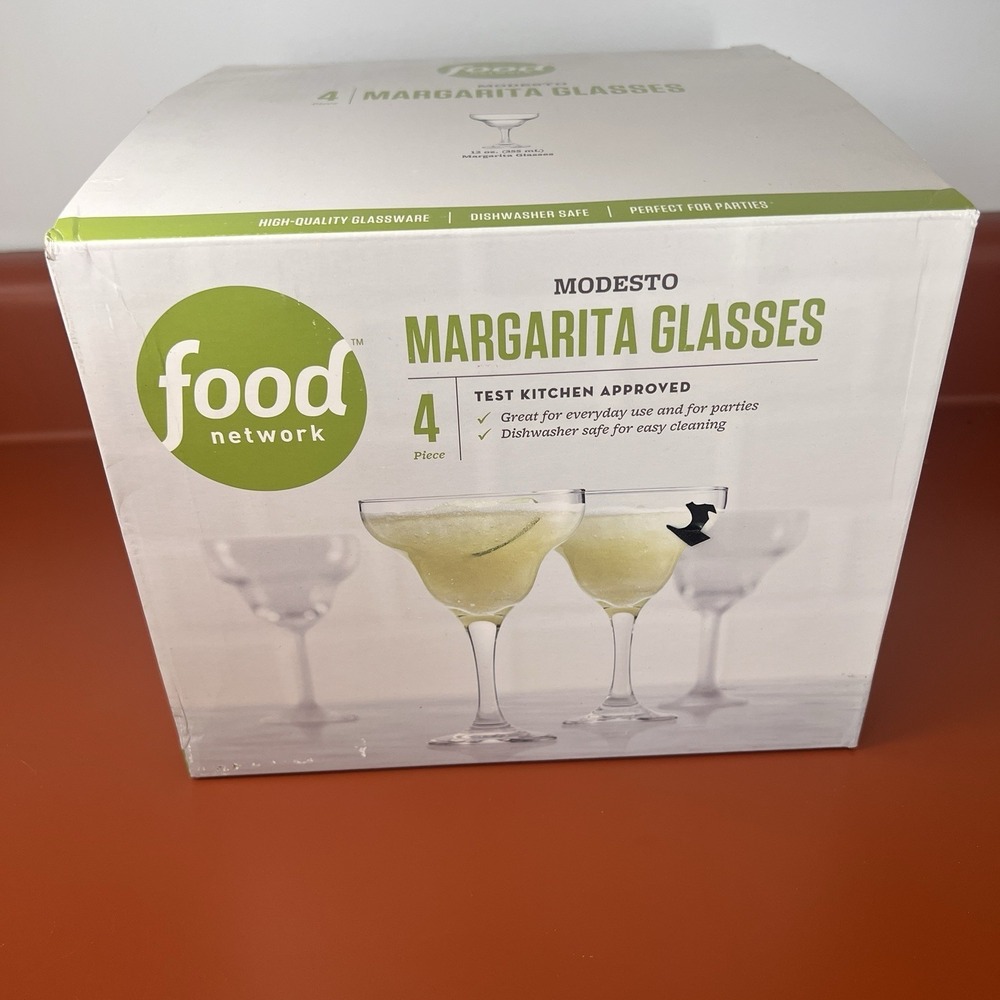 Food Network Modesto 12oz. Margarita Glasses Set of 4 High Quality Glassware NEW